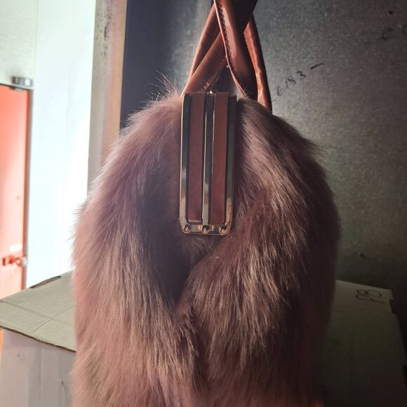 Big Mauve Faux Fur 2 Compartment Purse *READ* - Picture 2 of 6